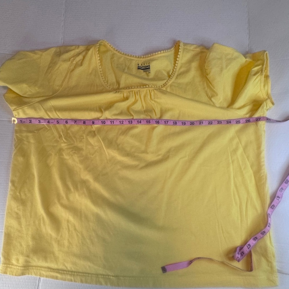 Basic Editions Yellow Short Sleeve Top 3X | Soft Casual Tee Blouse - Picture 8 of 11